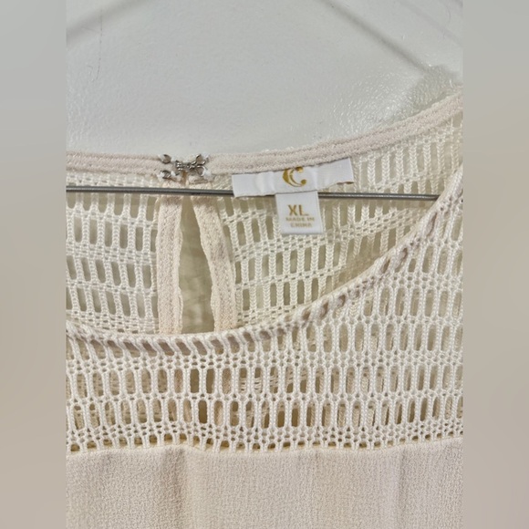 Cream Sleeveless Shift Dress XL Textured Crochet Yoke Lined Neutral Minimalist - Picture 3 of 9